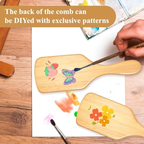 6 Pcs Natural Bamboo Hair Brushes for Scalp Massage & Detangling, Anti-Static Wooden Paddle Brush with Ergonomic Handle and Bamboo Bristles, DIY Engraving Gifts, 9.65”x3.35” - Image 4