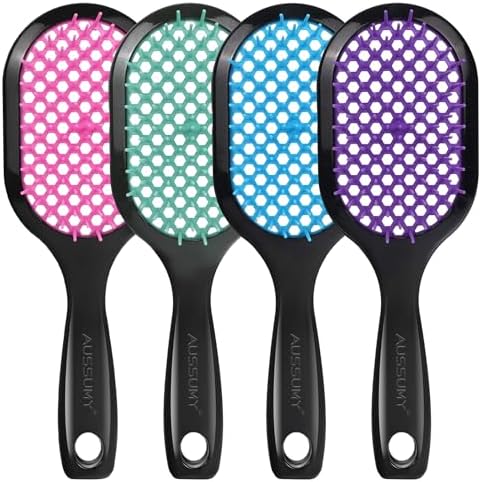4 Pack Vented Detangling Hair Brush - Detangler Hairbrush with Soft Bristles for Effortless Tangle Free - Ideal for Wet Dry or Curly Damaged Hair for Women Men Kids by Aussumy