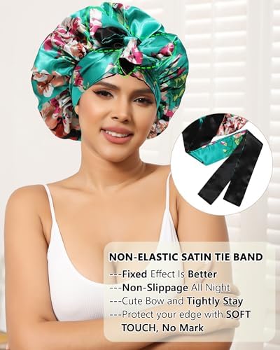 AWAYTR Double Layer Satin Bonnet for Women, Reversible Sleep Hair Wrap - Image 5