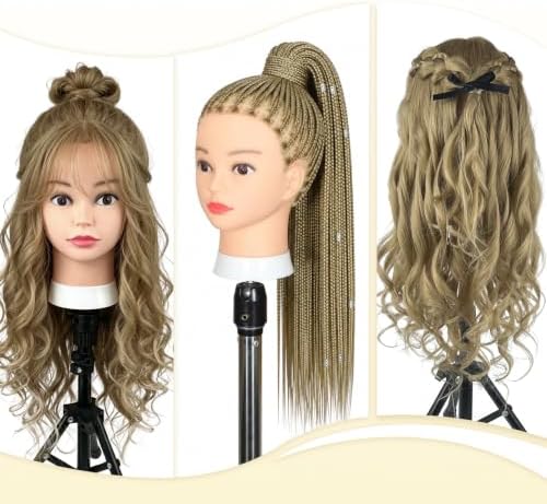 Opini 28" Mannequin Head Human Hair 80% with Tripod Stand for Hairdressier - Image 6