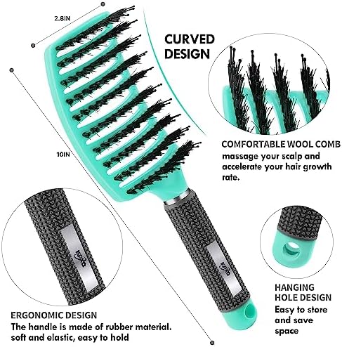 4pcs Curly Hair Brush Set for Adult & Kids Wet or Dry, Detangling & Wide Tooth Comb with Hair Detangler (4, Green) - Image 3