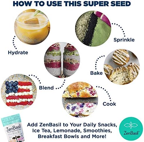 Zen Basil Seeds | edible basil seeds, kosher, non-gmo, lectin free, gluten free, plant based, keto, paleo, vegan | 15g fiber per/serv | 14oz | more fiber than chia seeds | prebiotic - Image 3