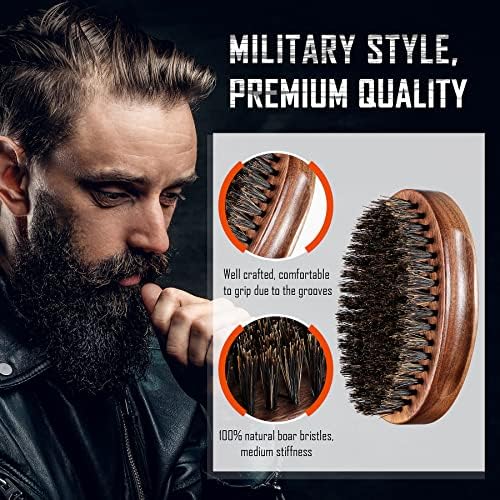 BFWood Boar Bristle Beard Brush - Black Wood Walnut Military Style, Men's Wooden Mustache Brush - Image 3