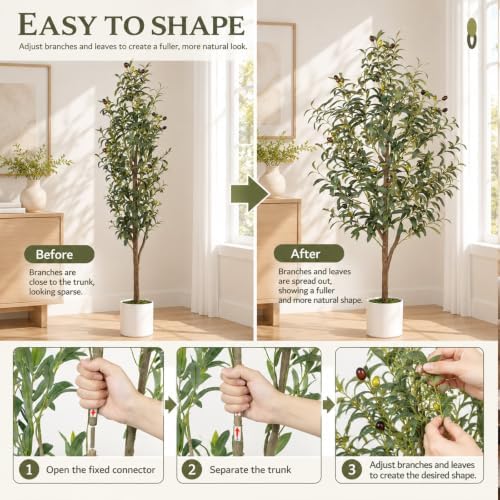 4FT Artificial Olive Tree Indoor Tall Faux with Planter & Basket Large Fake Olive Silk Trees Realistic Olive Plants with Branches and Fruits for Office Decor Home Living Room - Image 6