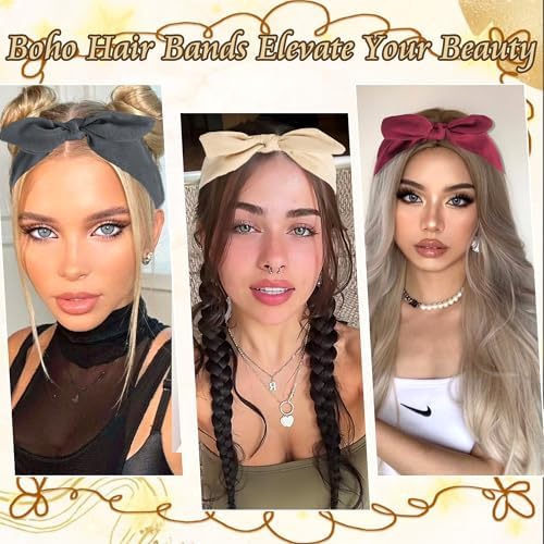 6 Pcs Bow Headbands for Women Boho Rabbit Ears Hair Bands Head Band - Image 6