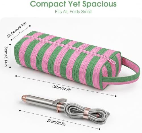 Striped Hair Tools Travel Bag Compatible with Dyson Airwrap & Shark FlexStyle, Portable Cute Hair Tool Organizer Case for Curling Iron, Flat Iron & Styling Accessories (Pink&Green) - Image 2