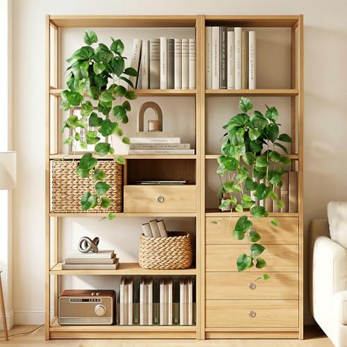 Fake Pothos Hanging Plant - Set of 2 Artificial Plants Indoor with Pots, Silk Faux Greenery Ivy for Outdoor, Fake Potted Plants for Wall Farmhouse Room Decor, Green 33In - Image 5