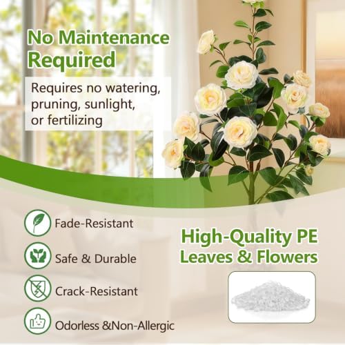 3FT Artificial Camellia Tree, Faux Camellia Plant Outdoor Camellia Flowers Tree Greenery Potted Plant for Living Room Door Patio Deck Yard Décor Outdoor Indoor - Image 4