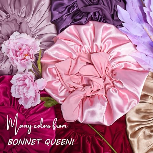 BONNET QUEEN XL Large Silk Like Bonnet for Sleeping for Curly Hair,Satin Bonnet with Adjustable Tie Band, Maroon - Image 6
