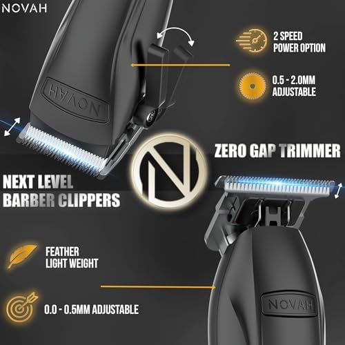 Novah® Professional Hair Clippers for Men, Professional Barber Clippers and Trimmer Set, Mens Cordless Hair Clipper for Barbers Haircut Kit Fade - Image 2