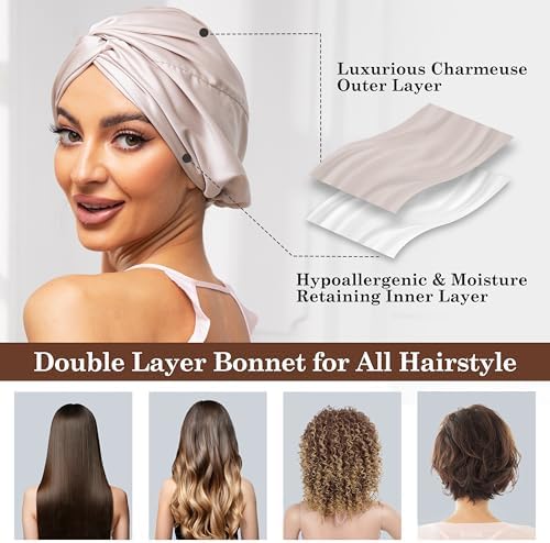 Champagne Adjustable Silk Bonnet Satin Curly Hair Wrap for Sleeping Women - Image 5