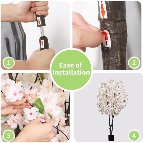 Artificial White Cherry Blossom Tree 5.7ft(68in) Faux Lifelike Plant - Image 4