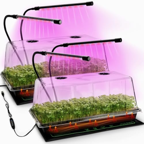 2-Pack 1020 Seed Starter Trays with Heat Mat and Clip-On Grow Light by RooTrimmer