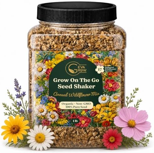 Wildflower Seed Shaker – Annual Mix by GevaGrow | 17 Variety Flower Seeds for Planting in Pots & Outdoor Gardens, Bulk 300,000+ Seeds - 1 Pound Tub by GevaGrow