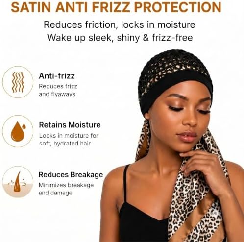 2 in 1 Wrap Cap Hair Net and Scarf for Silk Press, Satin Wrap Cap Bonnet for Women, Adjustable Stay-On Sleep Hair Net Scarf for All Hair Types - Image 3