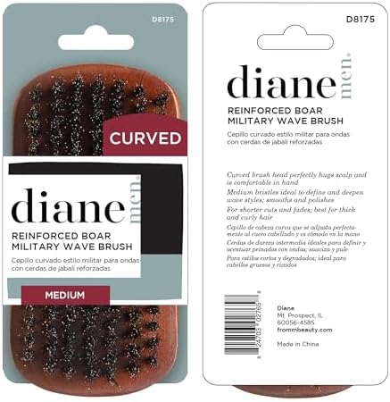 Diane Reinforced Boar Bristle Curved Military Wave Brush for Men and Barbers – Medium Bristles for Thick and Curly Hair – Use for Detangling, Smoothing, Wave Styles, Restore Shine and Texture - Image 6