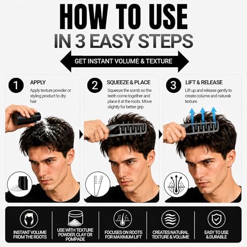 Texture Comb for Men, 2 Pack Texturizing Comb for Hair Volume, Hair Texture Comb, Root Lifting Styling Comb, Wide Tooth Barber Comb for Thick, Curly & Wavy Hair - Image 2