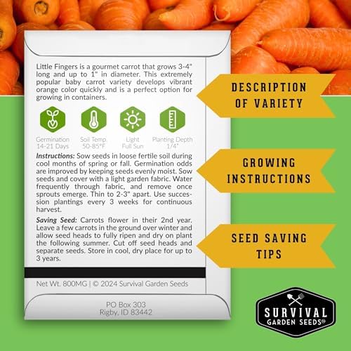 Little Finger Carrot Seeds for Planting – Survival Garden Seeds (5 Pack) - Image 2