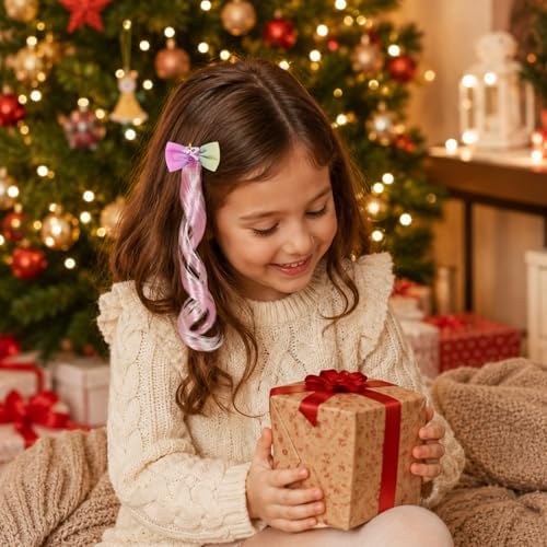 Ideal Swan 6 Set Hair Extensions Clip - Colored Straight Curly Hair Extensions for Kids Ponytails Girls, Rainbow Thick Wig Clip in Fake Bangs with Cute Unicorn Accessories (Curly Hair 02) - Image 4