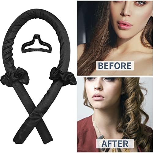 Heatless Curling Rod Headband No Heat Silk Ribbon Curling Rod Hair Roller Curls with Hair Claw Clip Lazy Natural Soft Wave DIY Hair Rollers Styling Tool for Sleep in Overnight (Black) - Image 3