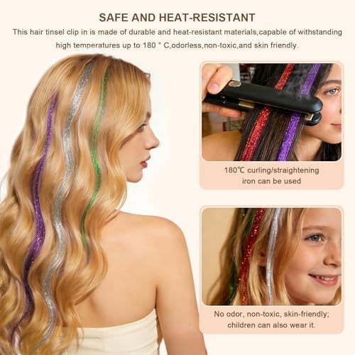 Leuceiy Hair Tinsel Clip in,Hair Accessories Tinsel Hair Extensions for Girls Pack of 6 Pcs 20 Inch,Fairy Hair Tinsel Kit,Heat Resistant New Years Festival Party - Image 5