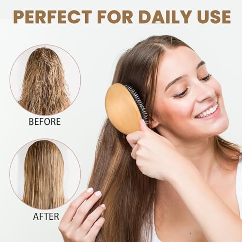 Hair Brush, Boar Bristle Hair Brushes for Women men Kid, Curved Boar & Nylon Bristle Brush for Wet/Dry Hair Smoothing Massaging Detangling, Everyday Brush Enhance Shine & Health - Image 4