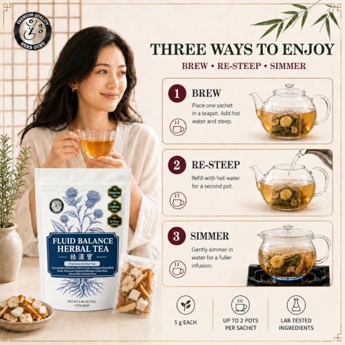Herb Guru Herbal Tea, Fluid Balance Poria & Hawthorn, 5 Bags (50 Cups) - Image 7