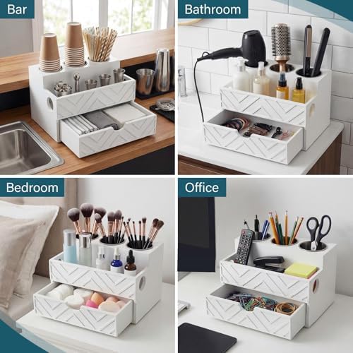 Hair Tool Organizer Countertop with Drawer Blow Dryer Holder, White - Image 5