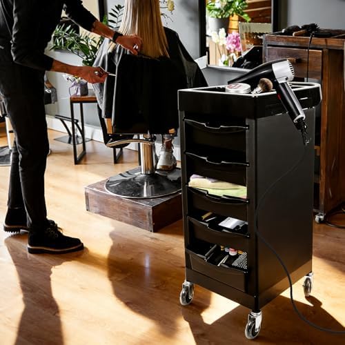 EBANKU Salon Beauty Rolling Trolley Cart Black Hair Salon Storage - Image 4