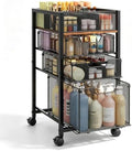 4-Tier Rolling Makeup Cart Organizer with 3 Drawers, Cosmetics Display with 2 Dividers, Floor Skincare Storage with Wheels, Versatile Vanity Organizer for Nail Polish Perfume Brush Hair Tool, Black by JKsmart
