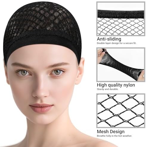 MORGLES 3 Pcs Black Wig Caps for Long Hair, Non Slip Mesh Hair Nets Cosplay - Image 4