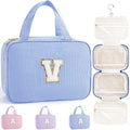 TOPEAST Travel Toiletry Bag for Women - Hanging Toiletry Bag Makeup Bag, Portable Toiletries Cosmetic Bag, Airplane Travel Essentials - Letter V, Blue by TOPEAST