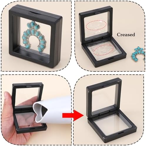 60 Pcs 3D Floating Display Case, 2.8 x 2.8 x 0.8 Inch Transparent Film 3D Floating Coin Display Frame Holder Stands for Challenge Coins, Jewelry, Shells, Gems, Rocks, Fossils, Specimen, Black - Image 6
