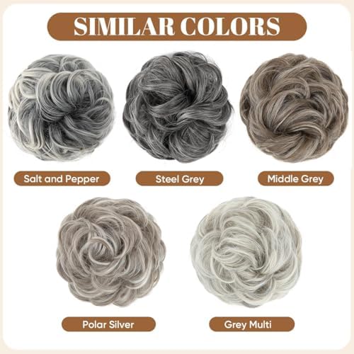 CJL HAIR Large Messy Bun Hair Piece Wavy Curly Scrunchies Synthetic Chignon Ponytail Hair Extensions Thick Updo Hairpieces for Women Steel Grey - Image 3