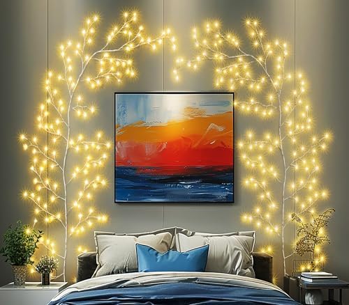 160LED Plug-In Vine Lights With Remote - Indoor Artificial Plants Flowers Tree Willow Decor for Walls, Bedroom, Living Room, Kitchen, Coffee Shop - Warm White (White) by PXBNIUYA