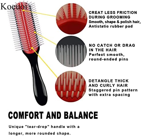 Classic Styling Hair Brush for Wet or Dry Curly Hair. 9 Row Black Brush for Detangling, Separating, Shaping - Image 2