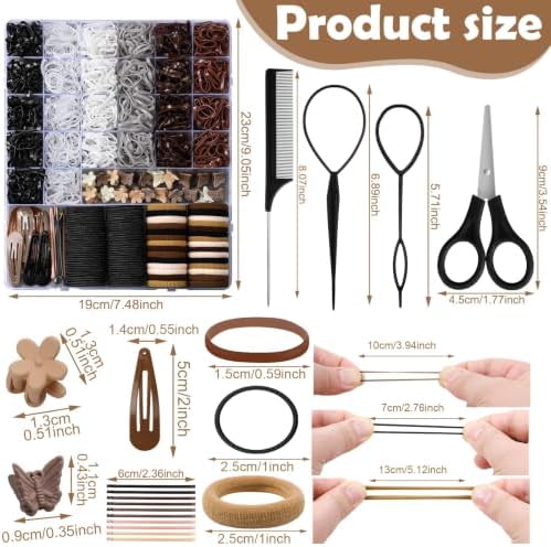 Brown Hair Accessories for Girls, 2194 Pcs Neutral Color Elastic Hair Ties Set with Rubber Bands Baby Hair Clips Bobby Pins Hair Styling Tools Hair Tie Cutter Hair Stuff for Toddler Kids - Image 2