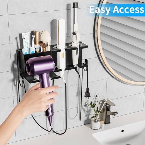 BOIVSHI Hair Dryer Holder, Wall Mounted, Black - Image 3