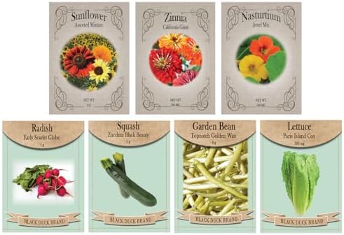 Set of 7 Beginner Gardener’s Seed Collection – Easy-to-Grow Flowers & Vegetables for New Gardeners – Non-GMO, Heirloom, High Germination – Sunflowers, Zinnias, Lettuce, Squash & More by FreedomFarms