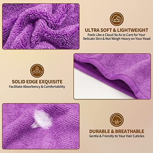 NEXCOVER Hair Towel Microfiber, 2 Pack Grey Purple 9.8 inch X 25.5 inch Hair Wrap,Ultra Absorbent Hair Turbans,Fast Drying Head Towels for Women Wet Hair,Long,Curly,Thick,Frizzy Hair - Image 2