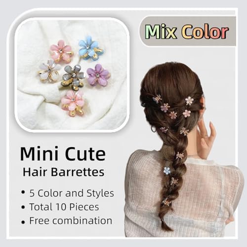 10 Pcs Mini Cute Flower-Shaped Hair Clips for Girls, Multicolor Crystal Hair Barrettes for Long Braid Hairstyles, Flower Hairpin for Women Hair Accessories (10 Pcs- Purple) - Image 2