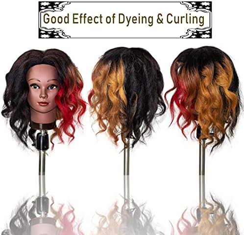 Mannequin Head 100% Real Human Hair,16" Styling Braiding Doll Head,Dyeing Curling Training Head,Hairdresscer Practice Manikin Head - Image 5