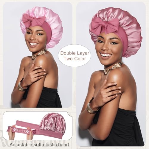 CHLINS Double Layer Satin Bonnet for Sleeping, Hair Bonnet for Curly Hair - Image 2