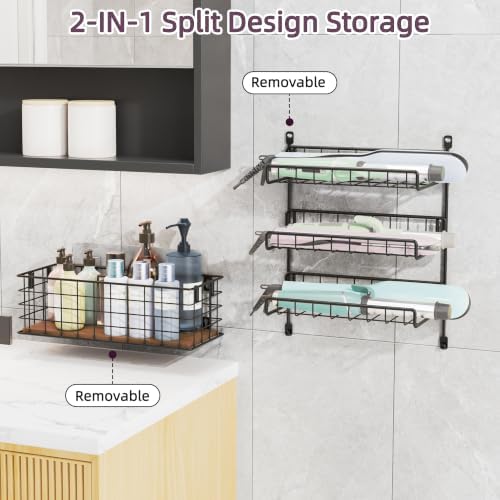 3-Tier Wall Mounted Hair Tool Organizer, Matte Black - Image 6