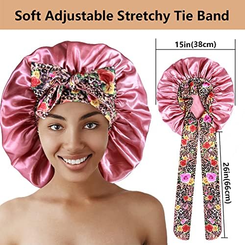 2pcs Large Silky Bonnets with tie Band Braid Bonnet, Satin Bonnet for Sleeping Curly Hair, H - Image 3