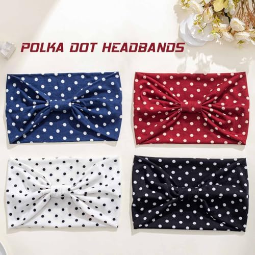 Olbye Wide Boho Headbands Floral Stretch Head Wraps Turban Knotted Yoga Hairbands Workout Hair Accessories for Women 4Pcs (Polka Dot, 9.4 * 5.9'') - Image 2