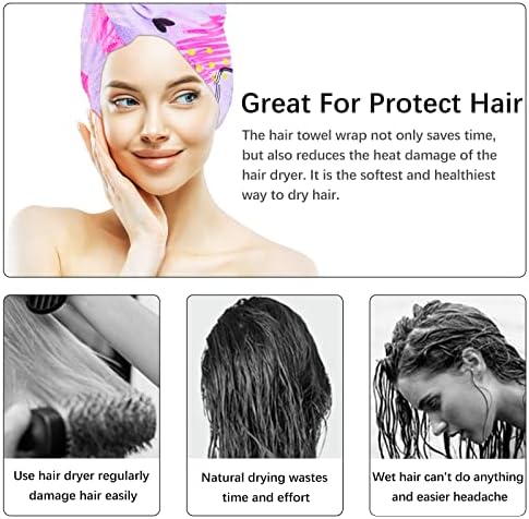 RETON 4 Pack Microfiber Hair Drying Towel, Hair Towel Wrap for Kids Girls Women, Super Absorbent Hair Turbans for Wet Hair, Fast Drying Hair Wrap with Buttons for Curly Long Thick Hair - Image 5