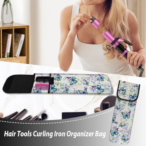 Ohuysud Butterfly Pattern Hair Straighteners Case Storage Bag Heat Resistant Neoprene Curling Iron Holder Travel Case Portable Curling Iron Organizers Hair Accessories Organizer - Image 5