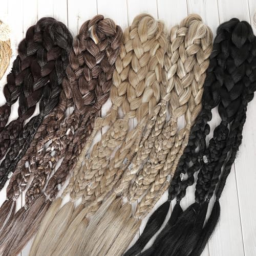 NTYNTY Viking Hair Extensions for Men – 24" Handcrafted Clip In Braided Ponytail Hairpiece for Halloween Viking Costume Renaissance Warrior Accessories - Warm Brown with Highlights - Image 5