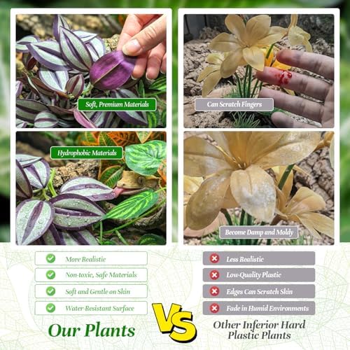 5 Pcs Reptile Plants & Habitat Decor Kit - 3 Artificial Hanging Plants & Large 3.3ft Jungle Vine Branch, Terrarium Tank Climbing Accessories for Crested Gecko, Bearded Dragon, Lizard, Snake, Chameleon - Image 5